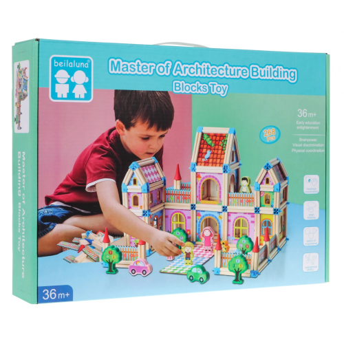 Drewniane klocki konstrukcyjne zestaw do budowania domku BLLN-3508